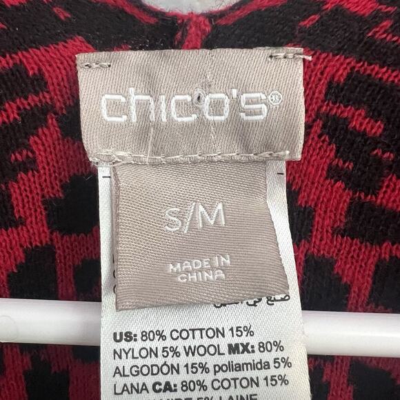 Chicos Womens S/M Animal Jacquard Black and Red Open Front cardigan Boho Resort - Picture 11 of 15